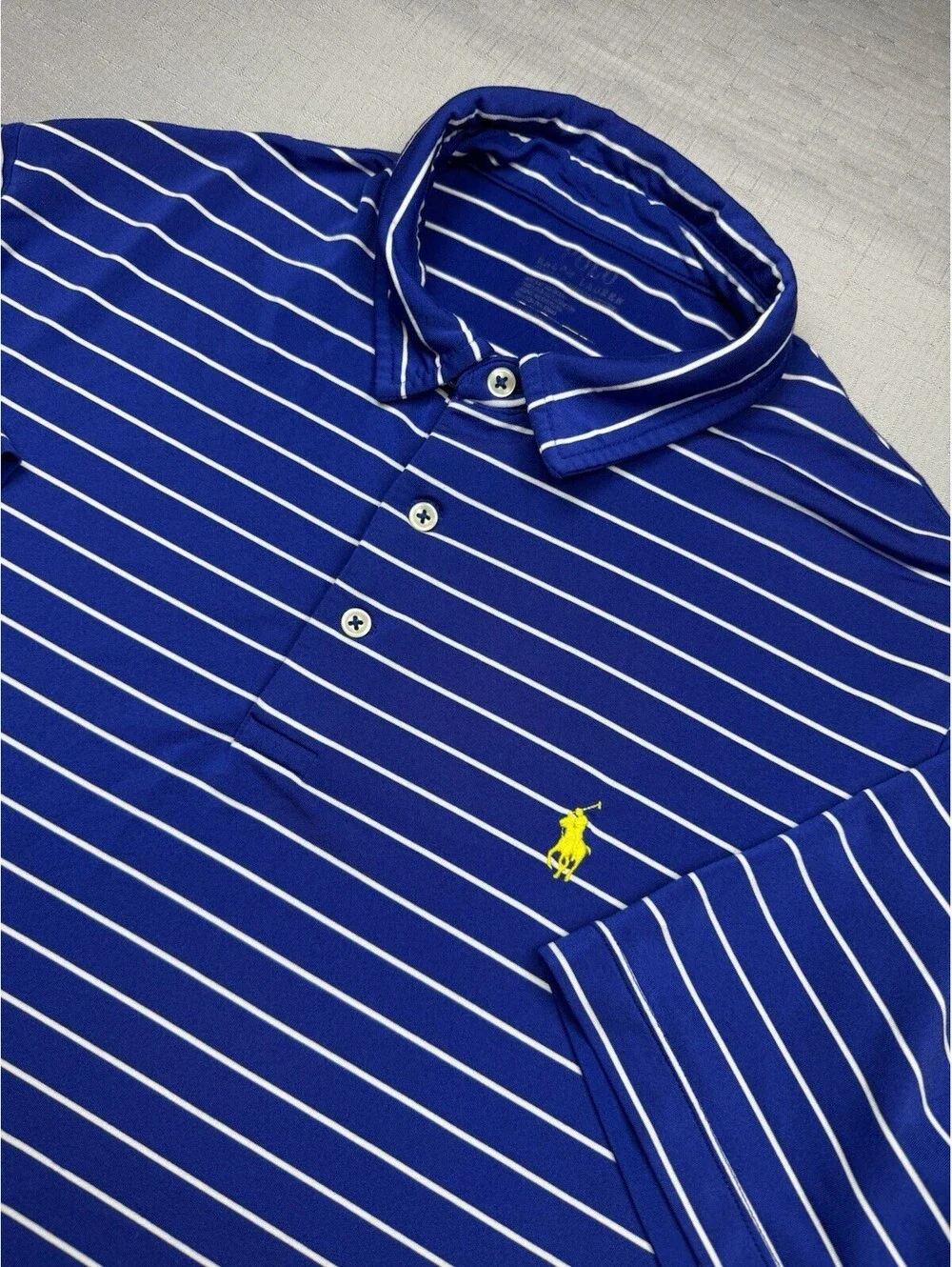 Polo Ralph Lauren Men’s XL Performance Golf Polo Shirt Blue White Striped Pony